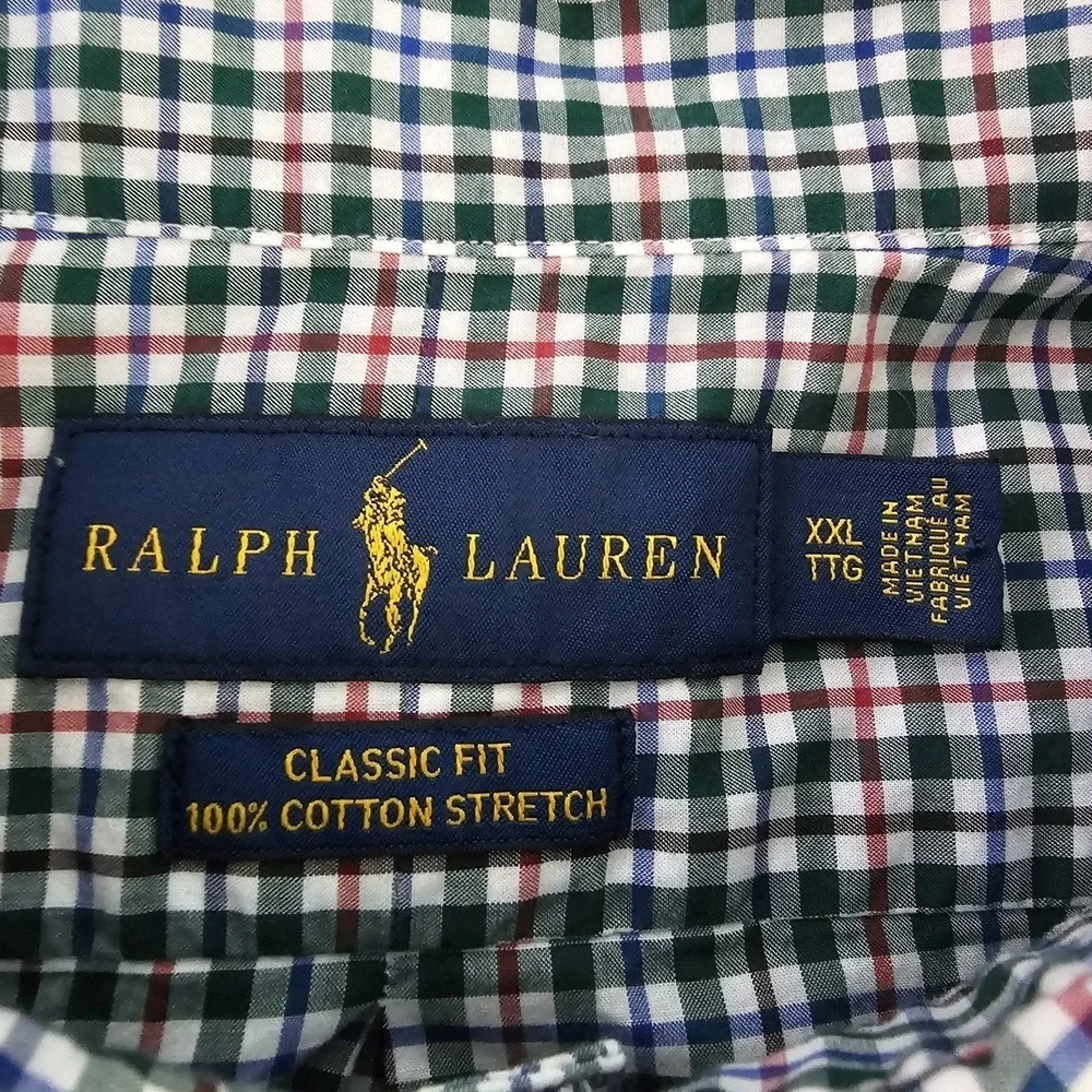 POLO RALPH LAUREN Shirt Men's 2XL Plaid Oxford 100% Cotton Stretch Classic